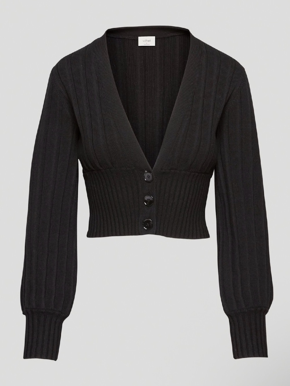 Aritzia Plunge Front Cardigan Black Ribbed V-Neck Cropped Size M